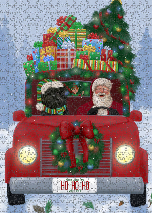 Christmas Honk Honk Red Truck Here Comes with Santa and Affenpinscher Dog Puzzle with Photo Tin PUZL99868