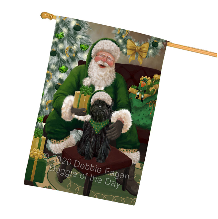 Christmas Irish Santa with Gift and Affenpinscher Dog House Flag FLG66662