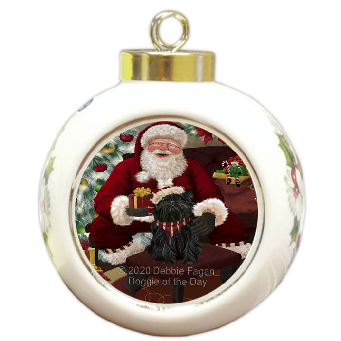 Santa's Christmas Surprise Affenpinscher Dog Round Ball Christmas Ornament RBPOR57988