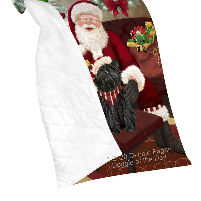 Santa's Christmas Surprise Affenpinscher Dog Quilt Bed Coverlet Bedspread - Pets Comforter Unique One-side Animal Printing - Soft Lightweight Durable Washable Polyester Quilt
