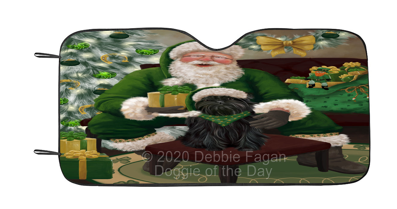 Christmas Irish Santa with Gift and Affenpinscher Dog Car Sun Shade Cover Curtain