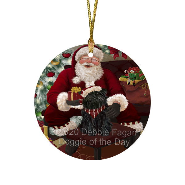 Santa's Christmas Surprise Affenpinscher Dog Round Flat Christmas Ornament RFPOR57988
