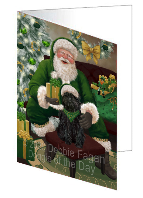 Christmas Irish Santa with Gift and Affenpinscher Dog Handmade Artwork Assorted Pets Greeting Cards and Note Cards with Envelopes for All Occasions and Holiday Seasons GCD75740