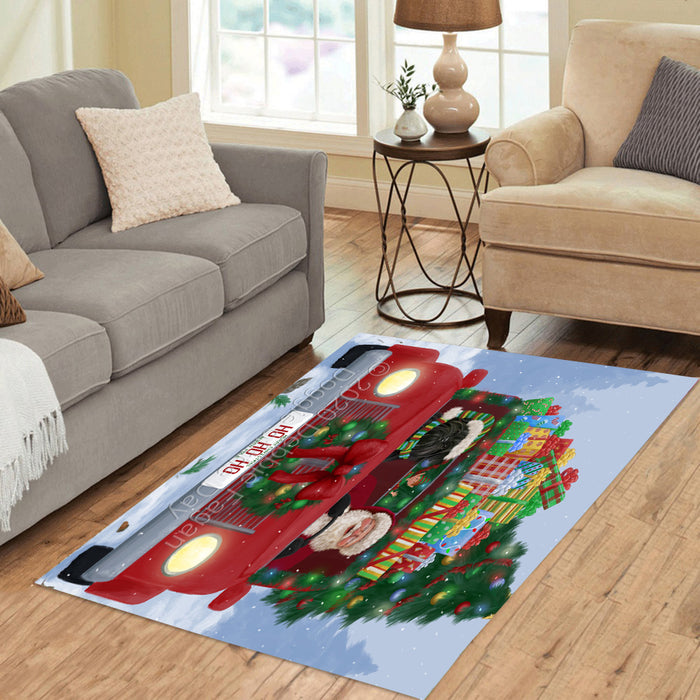 Christmas Honk Honk Red Truck Here Comes with Santa and Affenpinscher Dog Polyester Area Rug ARUG63205