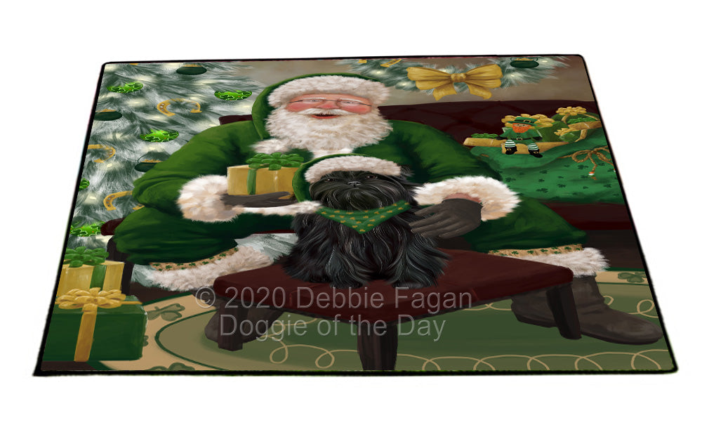 Christmas Irish Santa with Gift and Affenpinscher Dog Indoor/Outdoor Welcome Floormat - Premium Quality Washable Anti-Slip Doormat Rug FLMS57043