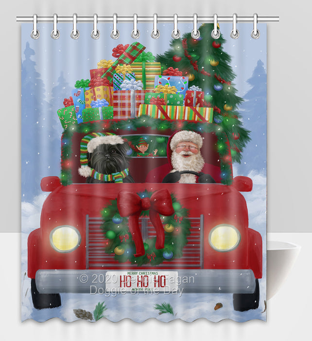 Christmas Honk Honk Red Truck Here Comes with Santa and Affenpinscher Dog Shower Curtain Bathroom Accessories Decor Bath Tub Screens SC002