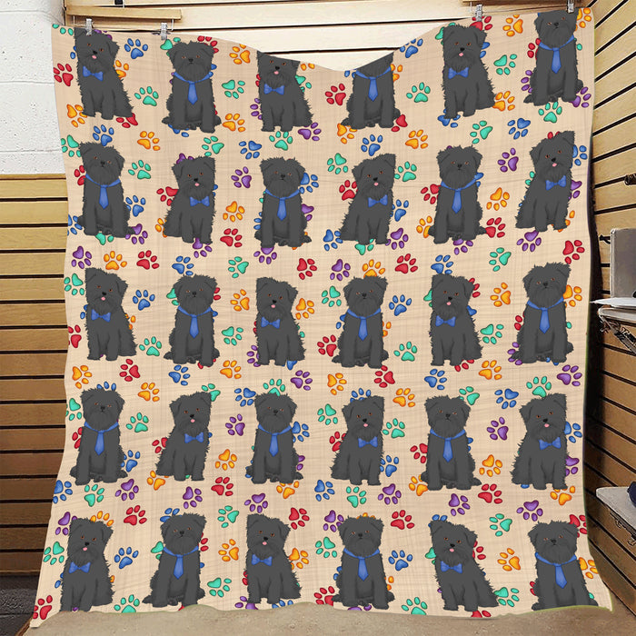 Rainbow Paw Print Affenpinscher Dogs Blue Quilt