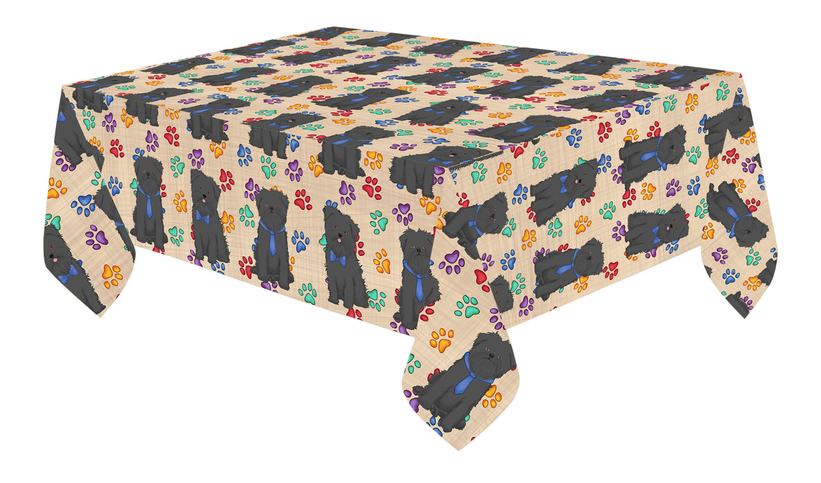 Rainbow Paw Print Affenpinscher Dogs Blue Cotton Linen Tablecloth