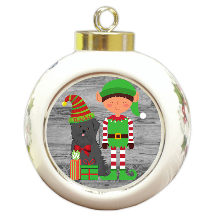 Custom Personalized Affenpinscher Dog Elfie and Presents Christmas Round Ball Ornament