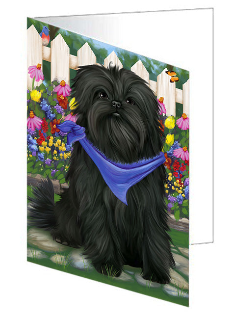 Spring Floral Affenpinscher Dog Handmade Artwork Assorted Pets Greeting Cards and Note Cards with Envelopes for All Occasions and Holiday Seasons GCD53276