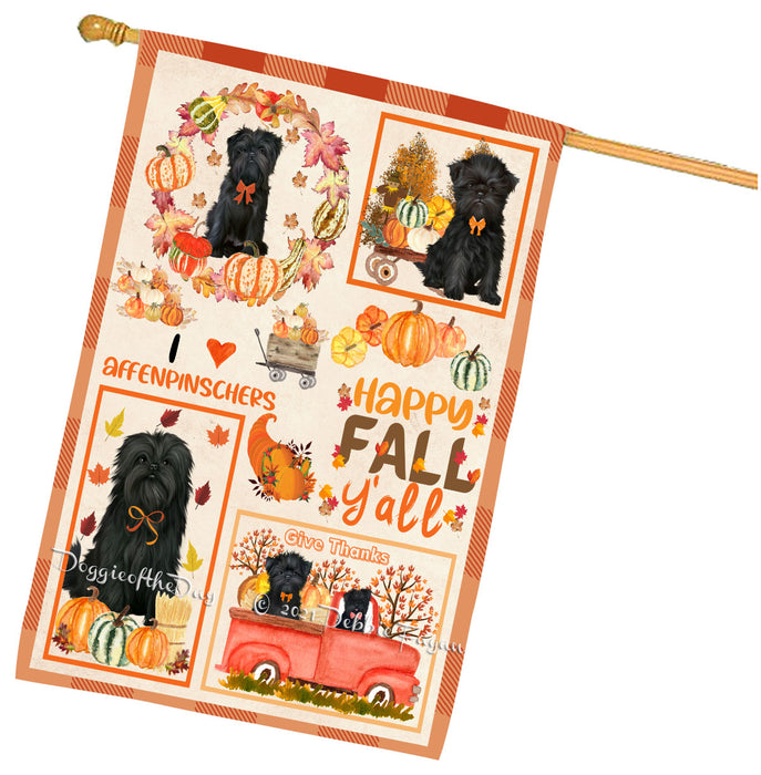 Happy Fall Y'all Pumpkin Affenpinscher Dogs House Flag Outdoor Decorative Double Sided Pet Portrait Weather Resistant Premium Quality Animal Printed Home Decorative Flags 100% Polyester