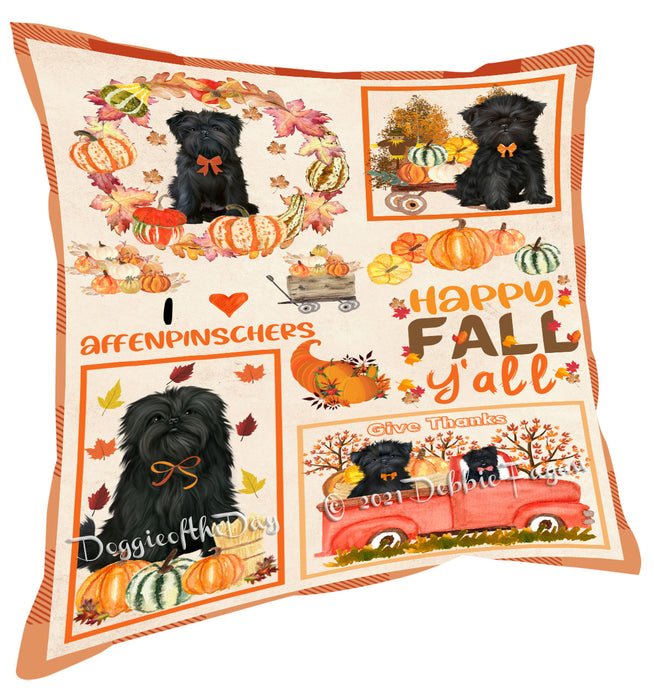 Happy Fall Y'all Pumpkin Affenpinscher Dogs Pillow with Top Quality High-Resolution Images - Ultra Soft Pet Pillows for Sleeping - Reversible & Comfort - Ideal Gift for Dog Lover - Cushion for Sofa Couch Bed - 100% Polyester