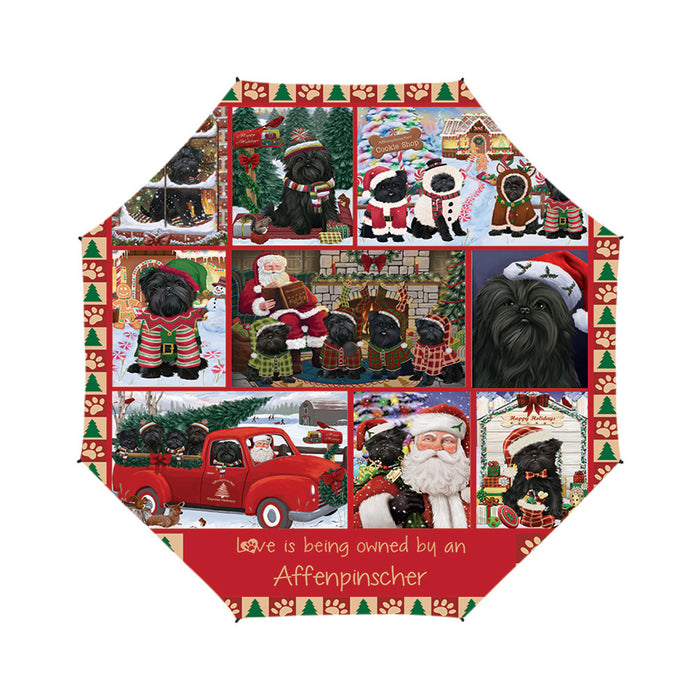 Love is Being Owned Christmas Affenpinscher Dogs Semi-Automatic Foldable Umbrella