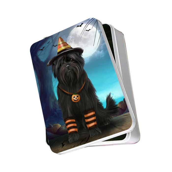 Happy Halloween Trick or Treat Affenpinscher Dog Candy Corn Photo Storage Tin PITN52498
