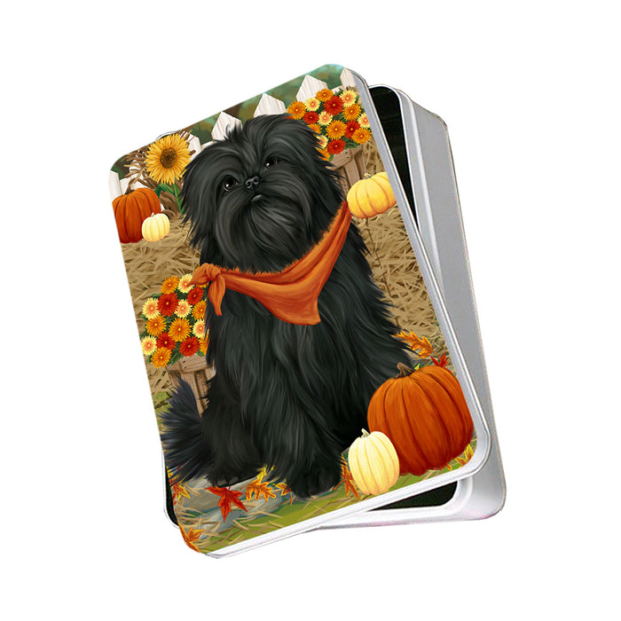 Fall Autumn Greeting Affenpinscher Dog with Pumpkins Photo Storage Tin PITN50655