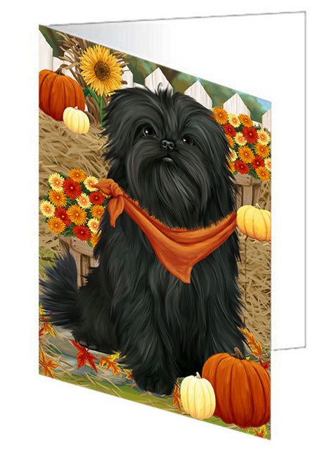 Fall Autumn Greeting Affenpinscher Dog with Pumpkins Handmade Artwork Assorted Pets Greeting Cards and Note Cards with Envelopes for All Occasions and Holiday Seasons GCD55994
