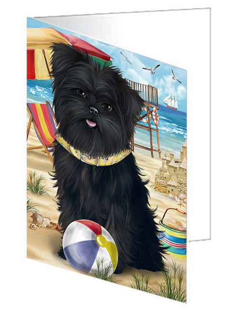 Pet Friendly Beach Affenpinscher Dog Handmade Artwork Assorted Pets Greeting Cards and Note Cards with Envelopes for All Occasions and Holiday Seasons GCD53825