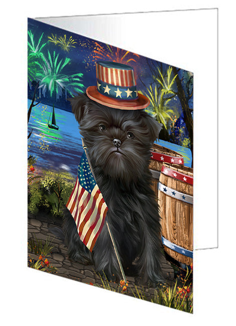 4th of July independence Day Fireworks Affenpinscher Dog at the Lake Handmade Artwork Assorted Pets Greeting Cards and Note Cards with Envelopes for All Occasions and Holiday Seasons GCD56723