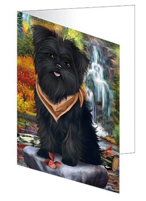 Scenic Waterfall Affenpinscher Dog Handmade Artwork Assorted Pets Greeting Cards and Note Cards with Envelopes for All Occasions and Holiday Seasons GCD52970