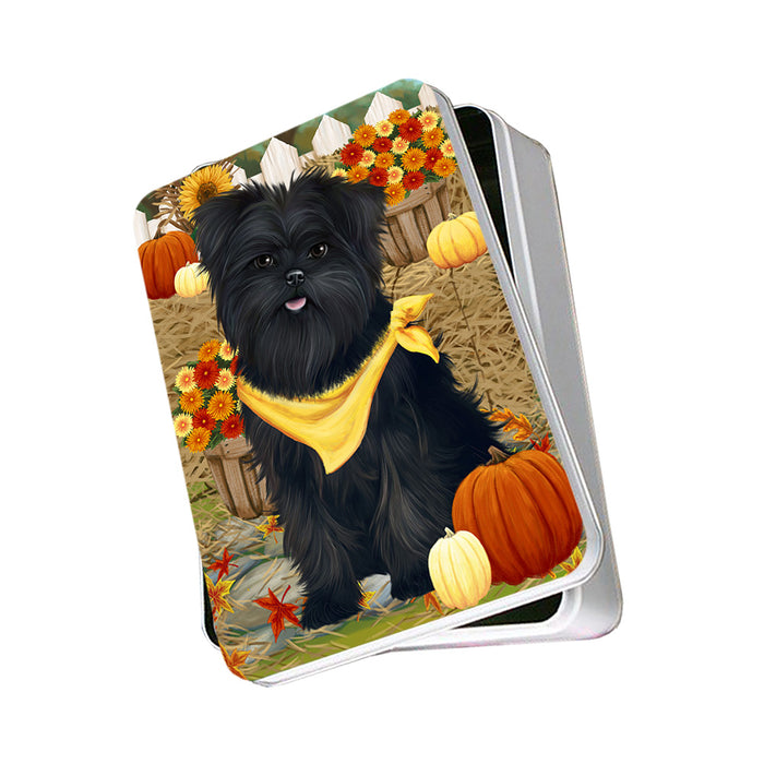 Fall Autumn Greeting Affenpinscher Dog with Pumpkins Photo Storage Tin PITN50656