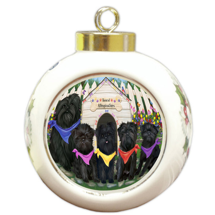 Spring Dog House Affenpinschers Dog Round Ball Christmas Ornament RBPOR49748