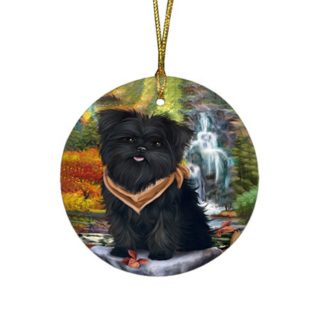 Scenic Waterfall Affenpinscher Dog Round Flat Christmas Ornament RFPOR49638