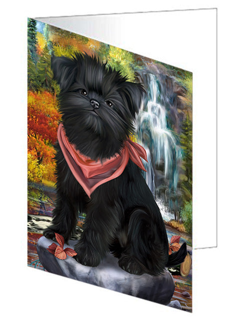 Scenic Waterfall Affenpinscher Dog Handmade Artwork Assorted Pets Greeting Cards and Note Cards with Envelopes for All Occasions and Holiday Seasons GCD52973