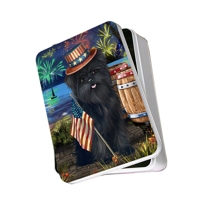 4th of July Independence Day Fireworks Affenpinscher Dog at the Lake Photo Storage Tin PITN50900