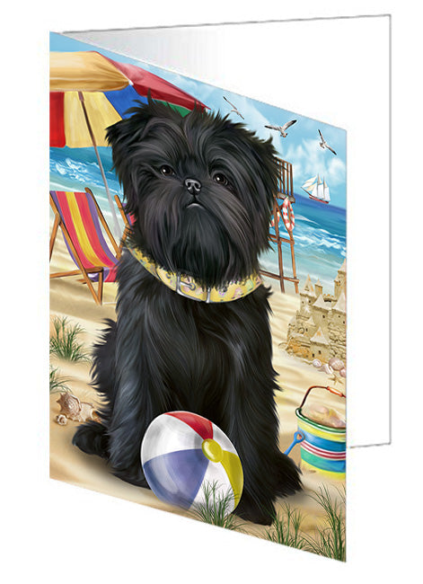 Pet Friendly Beach Affenpinscher Dog Handmade Artwork Assorted Pets Greeting Cards and Note Cards with Envelopes for All Occasions and Holiday Seasons GCD53834