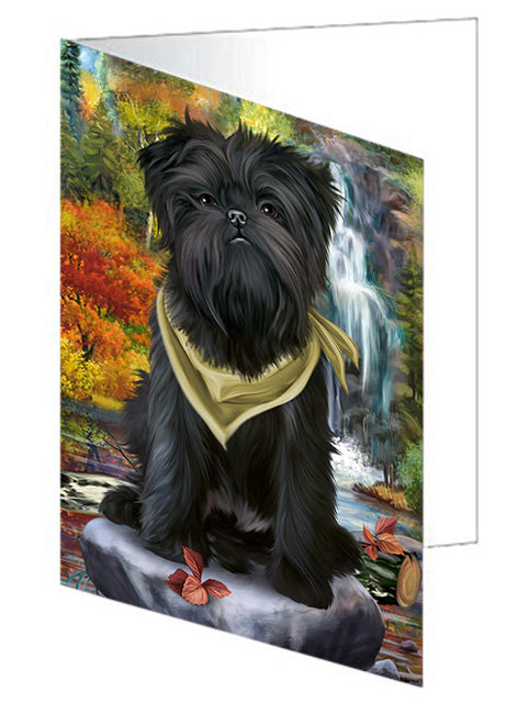 Scenic Waterfall Affenpinscher Dog Handmade Artwork Assorted Pets Greeting Cards and Note Cards with Envelopes for All Occasions and Holiday Seasons GCD52976