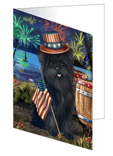 4th of July independence Day Fireworks Affenpinscher Dog at the Lake Handmade Artwork Assorted Pets Greeting Cards and Note Cards with Envelopes for All Occasions and Holiday Seasons GCD56729