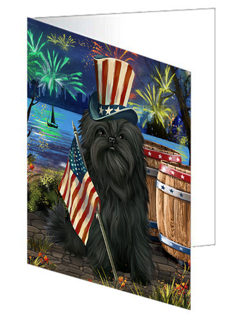 4th of July independence Day Fireworks Affenpinscher Dog at the Lake Handmade Artwork Assorted Pets Greeting Cards and Note Cards with Envelopes for All Occasions and Holiday Seasons GCD56732