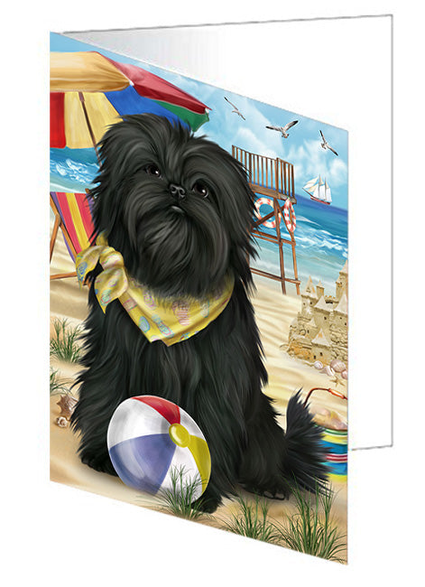 Pet Friendly Beach Affenpinscher Dog Handmade Artwork Assorted Pets Greeting Cards and Note Cards with Envelopes for All Occasions and Holiday Seasons GCD53840