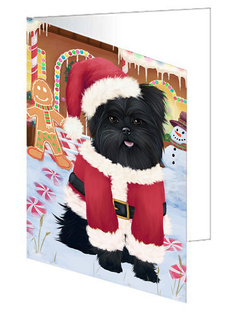 Christmas Gingerbread House Candyfest Affenpinscher Dog Handmade Artwork Assorted Pets Greeting Cards and Note Cards with Envelopes for All Occasions and Holiday Seasons GCD72854