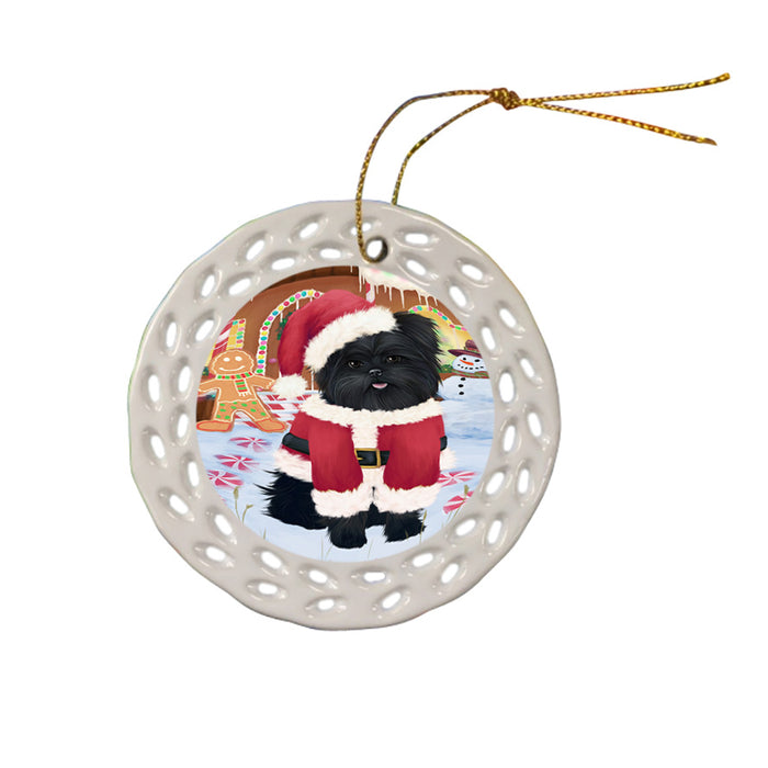 Christmas Gingerbread House Candyfest Affenpinscher Dog Ceramic Doily Ornament DPOR56469