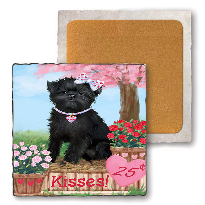 Rosie 25 Cent Kisses Affenpinscher Dog Set of 4 Natural Stone Marble Tile Coasters MCST50748