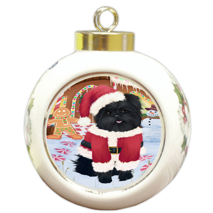 Christmas Gingerbread House Candyfest Affenpinscher Dog Round Ball Christmas Ornament RBPOR56469