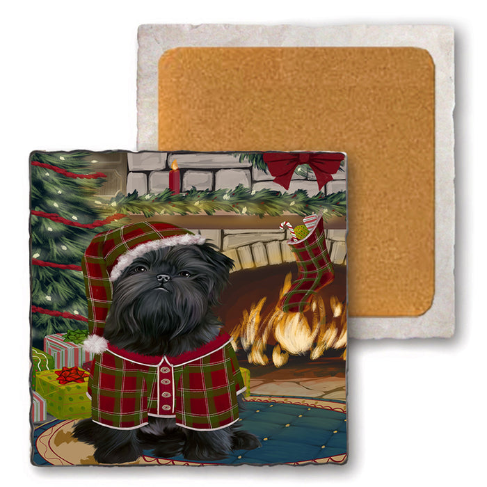 The Stocking was Hung Affenpinscher Dog Set of 4 Natural Stone Marble Tile Coasters MCST50140