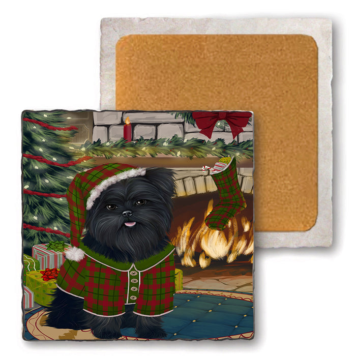 The Stocking was Hung Affenpinscher Dog Set of 4 Natural Stone Marble Tile Coasters MCST50141