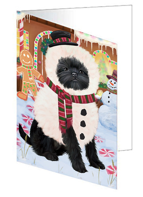 Christmas Gingerbread House Candyfest Affenpinscher Dog Handmade Artwork Assorted Pets Greeting Cards and Note Cards with Envelopes for All Occasions and Holiday Seasons GCD72857