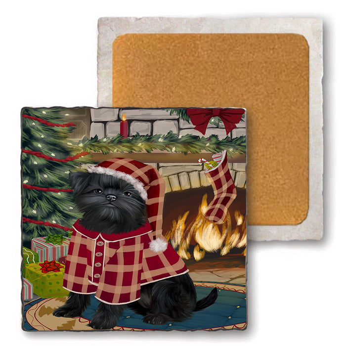 The Stocking was Hung Affenpinscher Dog Set of 4 Natural Stone Marble Tile Coasters MCST50142