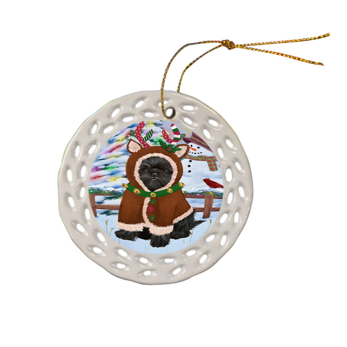 Christmas Gingerbread House Candyfest Affenpinscher Dog Ceramic Doily Ornament DPOR56471