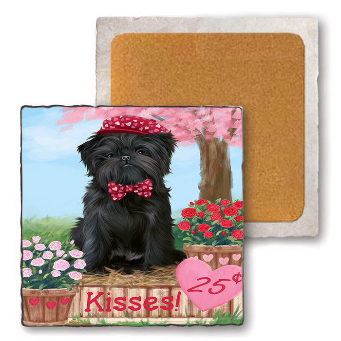 Rosie 25 Cent Kisses Affenpinscher Dog Set of 4 Natural Stone Marble Tile Coasters MCST50750