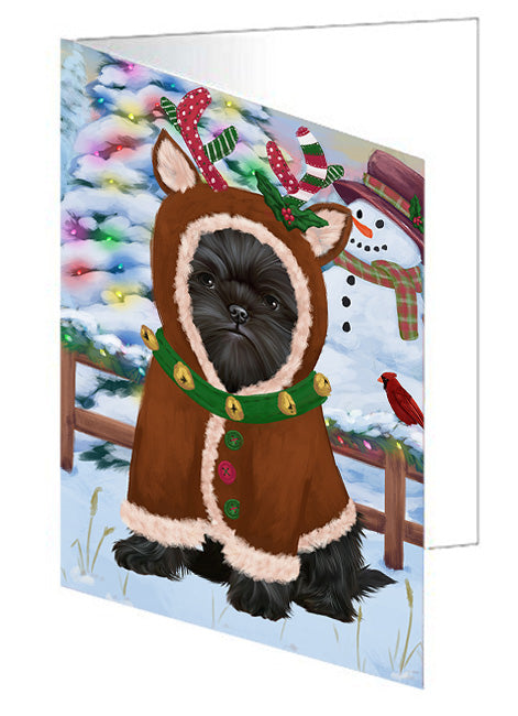 Christmas Gingerbread House Candyfest Affenpinscher Dog Handmade Artwork Assorted Pets Greeting Cards and Note Cards with Envelopes for All Occasions and Holiday Seasons GCD72860
