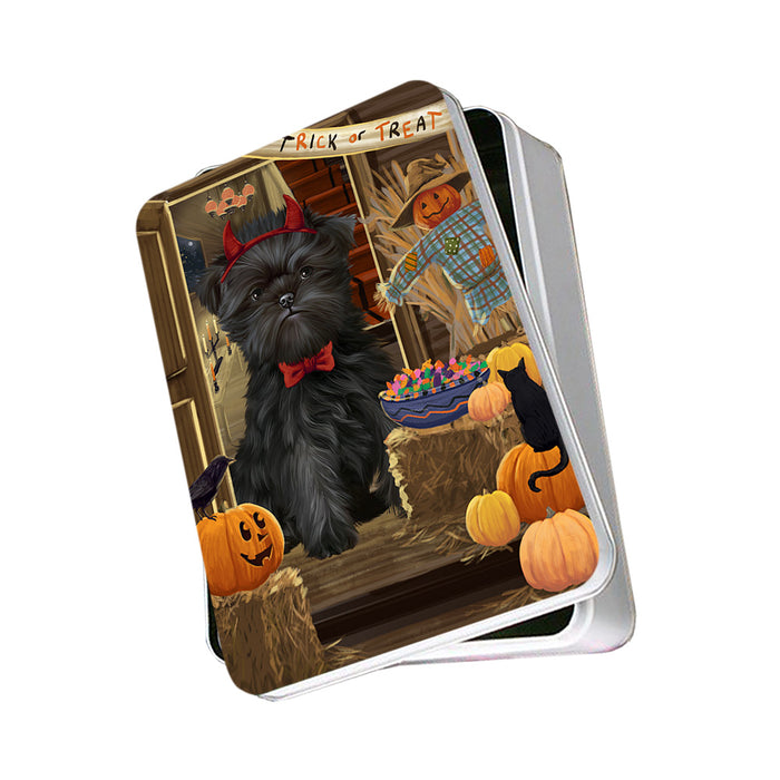 Enter at Own Risk Trick or Treat Halloween Affenpinscher Dog Photo Storage Tin PITN52917