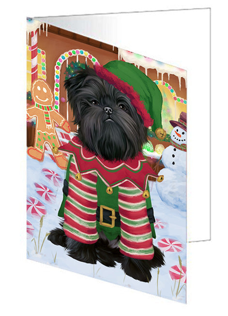 Christmas Gingerbread House Candyfest Affenpinscher Dog Handmade Artwork Assorted Pets Greeting Cards and Note Cards with Envelopes for All Occasions and Holiday Seasons GCD72863