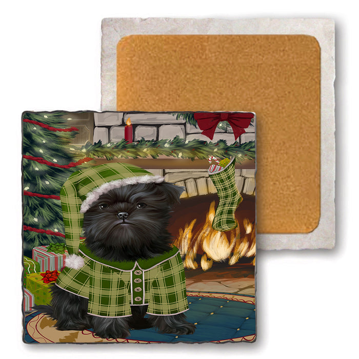 The Stocking was Hung Affenpinscher Dog Set of 4 Natural Stone Marble Tile Coasters MCST50143