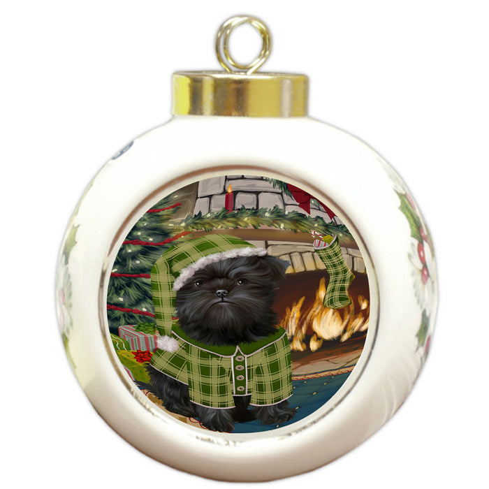 The Stocking was Hung Affenpinscher Dog Round Ball Christmas Ornament RBPOR55499