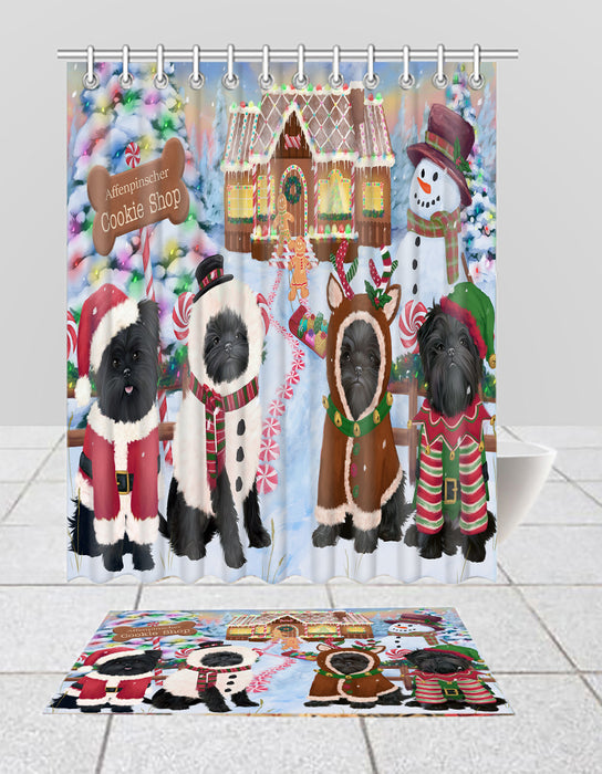 Holiday Gingerbread Cookie Affenpinscher Dogs  Bath Mat and Shower Curtain Combo