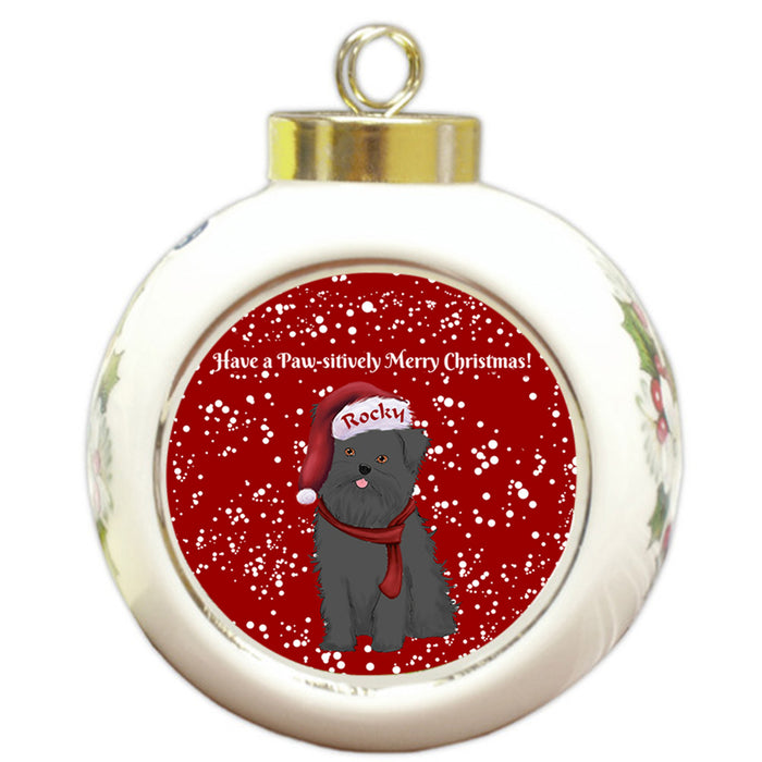 Custom Personalized Pawsitively Affenpinscher Dog Merry Christmas Round Ball Ornament